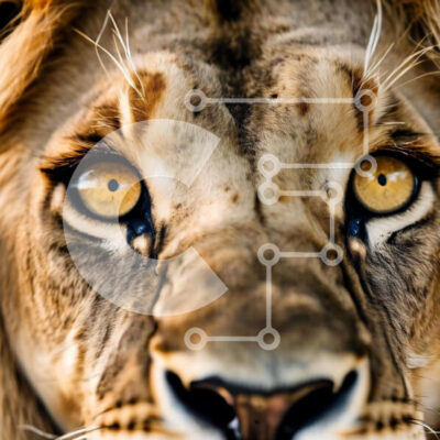 Intra Συλλεκτικό Ξύλινο Παζλ Plywood  4mm - Κοντινό πλάνο του προσώπου του λιονταριού με τα κίτρινα μάτια Σε Ξύλινο Κουτί - Διαστάσεις: 10x10 cm – 25 κομμάτια - Image 1