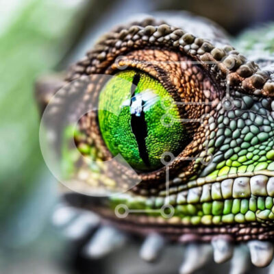 Intra Συλλεκτικό Ξύλινο Παζλ Plywood  4mm - Κοντινή εικόνα του ματιού μιας πράσινης σαύρας Σε Ξύλινο Κουτί - Διαστάσεις: 10x10 cm – 25 κομμάτια - Image 1