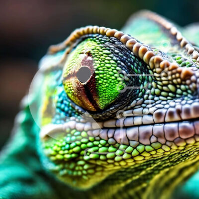 Intra Συλλεκτικό Ξύλινο Παζλ Plywood  4mm - Κοντινό πλάνο ενός πράσινου χαμαιλέοντα με φωτεινά πράσινα μάτια Σε Ξύλινο Κουτί - Διαστάσεις: 10x10 cm – 25 κομμάτια - Image 1