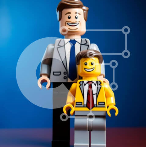 Intra Συλλεκτικό Ξύλινο Παζλ Plywood  4mm - Φιγούρες Lego που στέκονται μαζί με κοστούμια και γραβάτες Σε Ξύλινο Κουτί - Διαστάσεις: 10x10 cm – 25 κομμάτια - Image 1