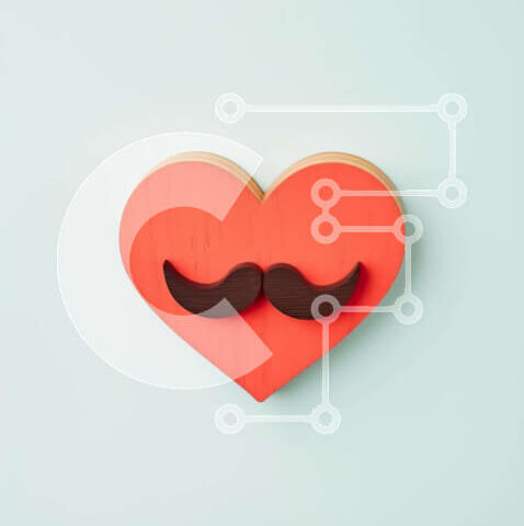 Intra Συλλεκτικό Ξύλινο Παζλ Plywood  4mm - Κόκκινη καρδιά με μουστάκι σε πορτοκαλί φόντο Σε Ξύλινο Κουτί - Διαστάσεις: 10x10 cm – 25 κομμάτια - Image 1