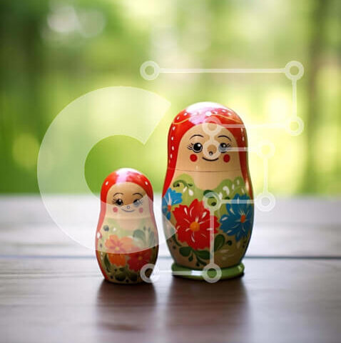 Intra Συλλεκτικό Ξύλινο Παζλ Plywood  4mm - Πολύχρωμες ρωσικές κούκλες φωλιάσματος σε ξύλινο τραπέζι Σε Ξύλινο Κουτί - Διαστάσεις: 10x10 cm – 25 κομμάτια - Image 1