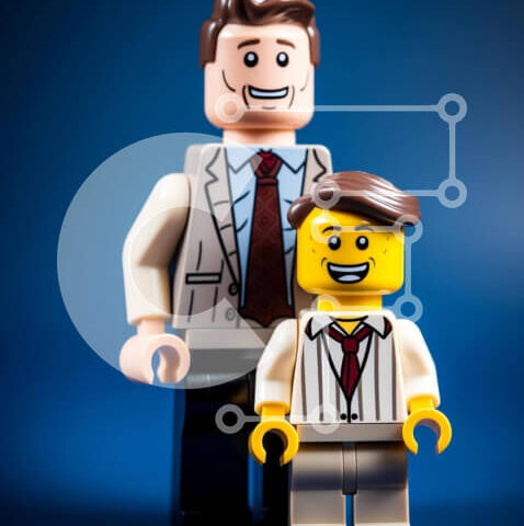 Intra Συλλεκτικό Ξύλινο Παζλ Plywood  4mm - Φιγούρες Lego με κοστούμια που ποζάρουν για μια φωτογραφία Σε Ξύλινο Κουτί - Διαστάσεις: 10x10 cm – 25 κομμάτια - Image 1