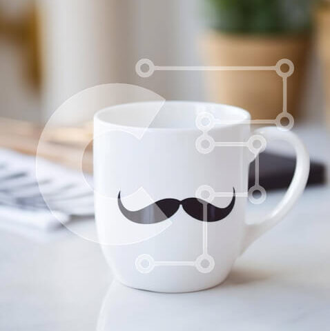 Intra Συλλεκτικό Ξύλινο Παζλ Plywood  4mm - Λευκή κούπα καφέ με σχέδιο μουστάκι στο τραπέζι Σε Ξύλινο Κουτί - Διαστάσεις: 10x10 cm – 25 κομμάτια - Image 1