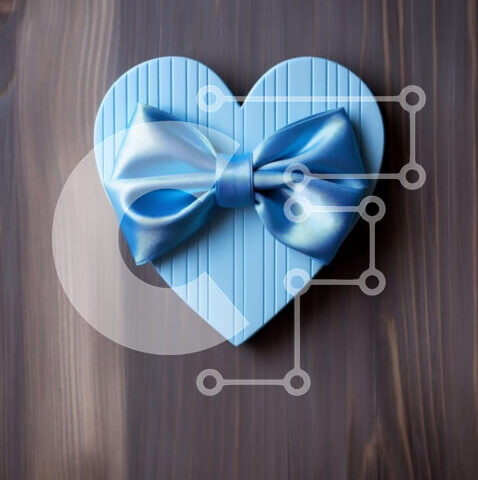 Intra Συλλεκτικό Ξύλινο Παζλ Plywood  4mm - Μπλε κουτί σε σχήμα καρδιάς με κομψό φιόγκο Σε Ξύλινο Κουτί - Διαστάσεις: 10x10 cm – 25 κομμάτια - Image 1