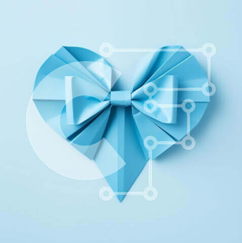 Intra Συλλεκτικό Ξύλινο Παζλ Plywood  4mm - Μπλε Καρδιά Origami με Φιόγκο για συσκευασία δώρου και διακόσμηση Σε Ξύλινο Κουτί - Διαστάσεις Puzzle: 10x10 cm – 25 κομμάτια - Image 1