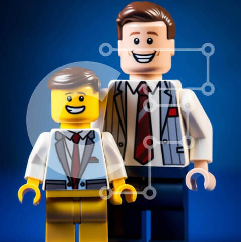 Intra Συλλεκτικό Ξύλινο Παζλ Plywood  4mm - Δύο φιγούρες Lego με κοστούμια και γραβάτες Σε Ξύλινο Κουτί - Διαστάσεις Puzzle: 10x10 cm – 25 κομμάτια - Image 1