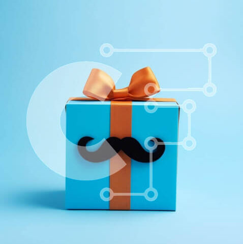 Intra Συλλεκτικό Ξύλινο Παζλ Plywood 4mm - Χρόνια Πολλά Δώρο Κουτί με πορτοκαλί φιόγκο και μουστάκι Σε Ξύλινο Κουτί - Διαστάσεις: 10x10 cm – 25 κομμάτια - Image 1