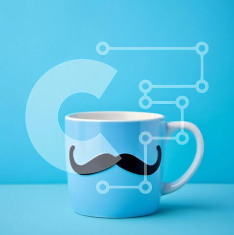 Intra Συλλεκτικό Ξύλινο Παζλ Plywood  4mm - Μπλε κούπα καφέ με μαύρο μουστάκι Σε Ξύλινο Κουτί - Διαστάσεις: 10x10 cm – 25 κομμάτια - Image 1