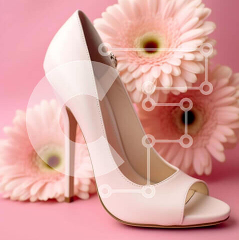 Intra Συλλεκτικό Ξύλινο Παζλ Plywood  4mm - Κομψά ψηλοτάκουνα παπούτσια με ροζ μαργαρίτες ζέρμπερα Σε Ξύλινο Κουτί - Διαστάσεις Puzzle: 10x10 cm – 25 κομμάτια - Image 1