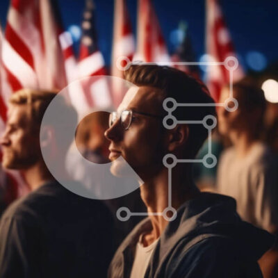 Intra Συλλεκτικό Ξύλινο Παζλ Plywood  4mm - Ομάδα ανθρώπων με αμερικανικές σημαίες Σε Ξύλινο Κουτί - Διαστάσεις Puzzle: 10x10 cm – 25 κομμάτια - Image 1