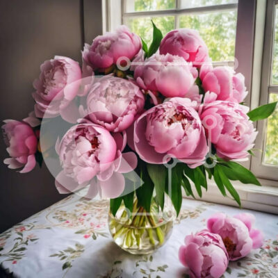 Intra Συλλεκτικό Ξύλινο Παζλ Plywood  4mm - Pink Peonies in Vase by Window Σε Ξύλινο Κουτί - Διαστάσεις: 10x10 cm – 25 κομμάτια - Image 1