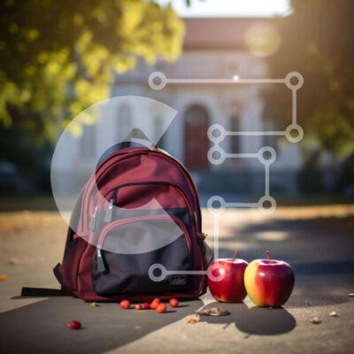 Intra Συλλεκτικό Ξύλινο Παζλ Plywood  4mm - Κόκκινο σακίδιο πλάτης με μήλα και ξηρούς καρπούς Σε Ξύλινο Κουτί - Διαστάσεις: 10x10 cm – 25 κομμάτια - Image 1