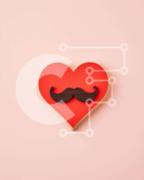 Intra Συλλεκτικό Ξύλινο Παζλ Plywood  4mm - Κόκκινο μπισκότο για την ημέρα του Αγίου Βαλεντίνου με μουστάκι σε ροζ φόντο Σε Ξύλινο Κουτί - Διαστάσεις: 10x10 cm – 25 κομμάτια