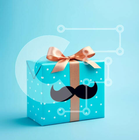 Intra Συλλεκτικό Ξύλινο Παζλ Plywood 4mm - Μπλε κουτί δώρου με σχέδιο μουστάκι στο τραπέζι Σε Ξύλινο Κουτί - Διαστάσεις Puzzle: 10x10 cm – 25 κομμάτια - Image 1