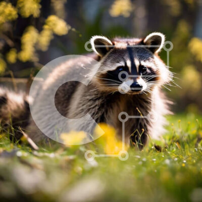 Intra Συλλεκτικό Ξύλινο Παζλ Plywood  4mm - Περίεργο ρακούν σε γρασίδι με κίτρινα λουλούδια Σε Ξύλινο Κουτί - Διαστάσεις: 10x10 cm – 25 κομμάτια - Image 1