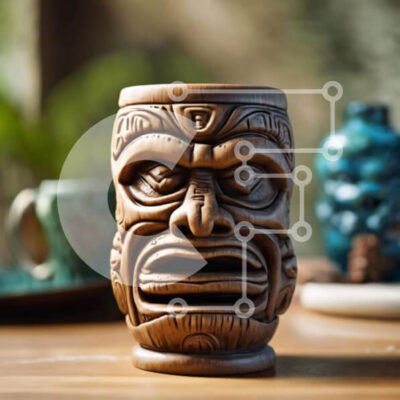 Intra Συλλεκτικό Ξύλινο Παζλ Plywood  4mm - Ξύλινη κούπα Tiki στο τραπέζι με φυτά Σε Ξύλινο Κουτί - Διαστάσεις: 10x10 cm – 25 κομμάτια - Image 1