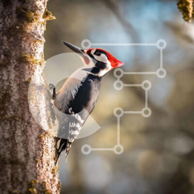 Intra Συλλεκτικό Ξύλινο Παζλ Plywood  4mm - Δρυοκολάπτης σκαρφαλωμένος στον κορμό βελανιδιάς Σε Ξύλινο Κουτί - Διαστάσεις: 10x10 cm – 25 κομμάτια - Image 1