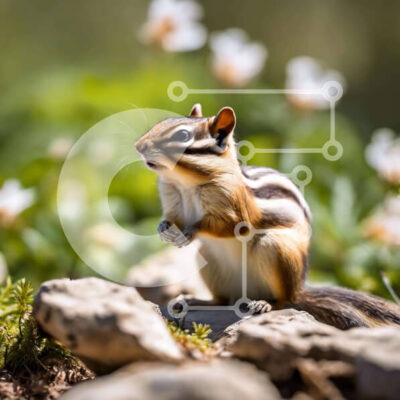 Intra Συλλεκτικό Ξύλινο Παζλ Plywood  4mm - Chipmunk σε βράχους και λουλούδια Σε Ξύλινο Κουτί - Διαστάσεις: 10x10 cm – 25 κομμάτια - Image 1