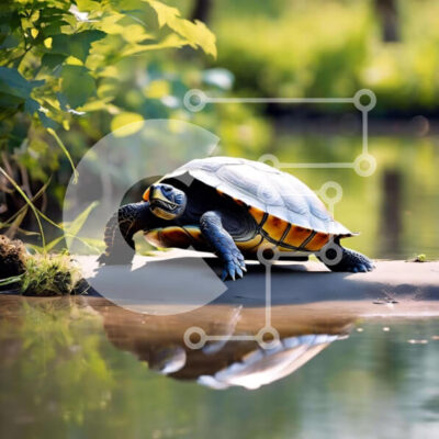 Intra Συλλεκτικό Ξύλινο Παζλ Plywood  4mm - Χελώνα που περπατά δίπλα στο υπερχειλισμένο ποτάμι Σε Ξύλινο Κουτί - Διαστάσεις: 10x10 cm – 25 κομμάτια - Image 1