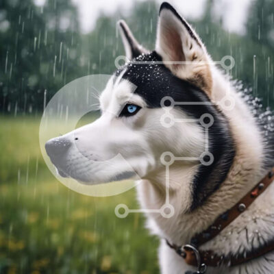 Intra Συλλεκτικό Ξύλινο Παζλ Plywood  4mm - Λευκό και μαύρο σκυλί γεροδεμένο σε βροχερό καιρό Σε Ξύλινο Κουτί - Διαστάσεις: 10x10 cm – 25 κομμάτια - Image 1