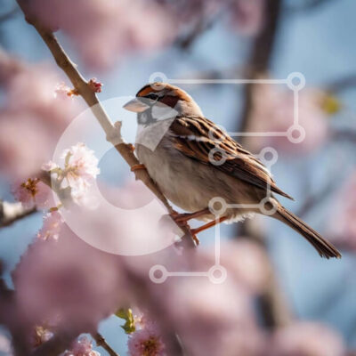 Intra Συλλεκτικό Ξύλινο Παζλ Plywood  4mm - Καφέ και λευκό πουλί σκαρφαλωμένο σε κλαδί ροζ λουλουδιών Σε Ξύλινο Κουτί - Διαστάσεις: 10x10 cm – 25 κομμάτια - Image 1