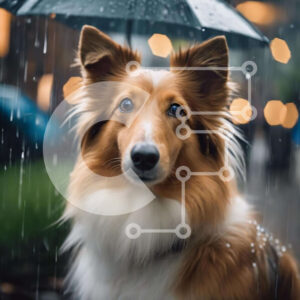 Intra Συλλεκτικό Ξύλινο Παζλ Plywood  4mm - Καφέ και λευκό σκυλί κάτω από την ομπρέλα στη βροχή Σε Ξύλινο Κουτί - Διαστάσεις: 10x10 cm – 25 κομμάτια