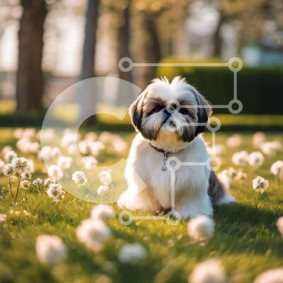 Intra Συλλεκτικό Ξύλινο Παζλ Plywood  4mm - Περιποιημένος σκύλος στο πάρκο με πικραλίδες Σε Ξύλινο Κουτί - Διαστάσεις: 10x10 cm – 25 κομμάτια - Image 1