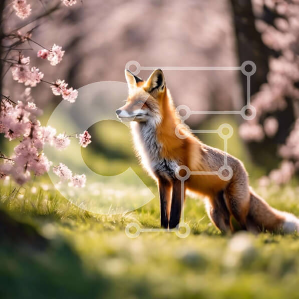 Intra Συλλεκτικό Ξύλινο Παζλ Plywood  4mm - Κόκκινη αλεπού στο χωράφι με ροζ άνθη Σε Ξύλινο Κουτί - Διαστάσεις: 10x10 cm – 25 κομμάτια