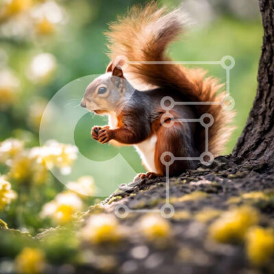 Intra Συλλεκτικό Ξύλινο Παζλ Plywood  4mm - Κόκκινος σκίουρος που κάθεται στον κορμό βελανιδιάς Σε Ξύλινο Κουτί - Διαστάσεις: 10x10 cm – 25 κομμάτια - Image 1