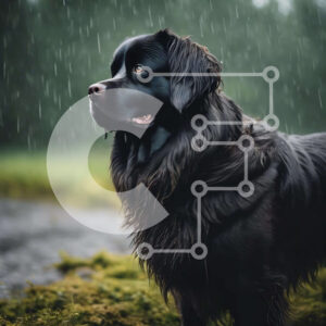 Intra Συλλεκτικό Ξύλινο Παζλ Plywood  4mm - Μαύρος σκύλος στη βροχή κοιτάζοντας ψηλά στον ουρανό Σε Ξύλινο Κουτί - Διαστάσεις: 10x10 cm – 25 κομμάτια