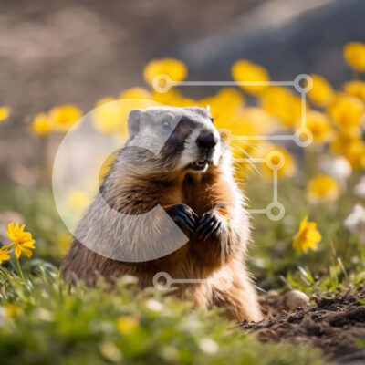 Intra Συλλεκτικό Ξύλινο Παζλ Plywood 4mm - Groundhog στο γρασίδι με κίτρινα λουλούδια Σε Ξύλινο Κουτί - Διαστάσεις: 10x10 cm – 25 κομμάτια - Image 1