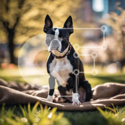 Intra Συλλεκτικό Ξύλινο Παζλ Plywood 4mm - Μαύρο και άσπρο Boston Terrier Dog in the Park Σε Ξύλινο Κουτί - Διαστάσεις: 10x10 cm – 25 κομμάτια - Image 1