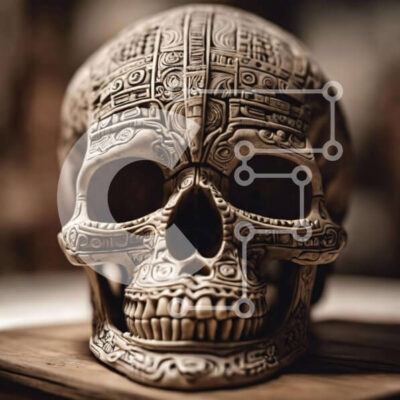 Intra Συλλεκτικό Ξύλινο Παζλ Plywood  4mm - Διακοσμημένο κρανίο από τους αρχαίους πολιτισμούς Σε Ξύλινο Κουτί - Διαστάσεις Puzzle: 10x10 cm – 25 κομμάτια - Image 1