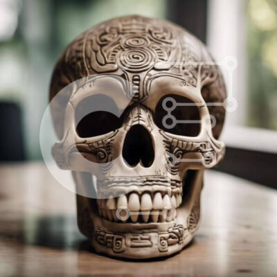 Intra Συλλεκτικό Ξύλινο Παζλ Plywood  4mm - Ξύλινο κρανίο περίτεχνα σκαλισμένο Σε Ξύλινο Κουτί - Διαστάσεις Puzzle: 10x10 cm – 25 κομμάτια - Image 1