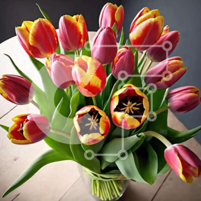 Intra Συλλεκτικό Ξύλινο Παζλ Plywood  4mm - Ζωντανό μπουκέτο τουλίπας σε γυάλινο βάζο σε ξύλινο τραπέζι Σε Ξύλινο Κουτί - Διαστάσεις: 10x10 cm – 25 κομμάτια - Image 1