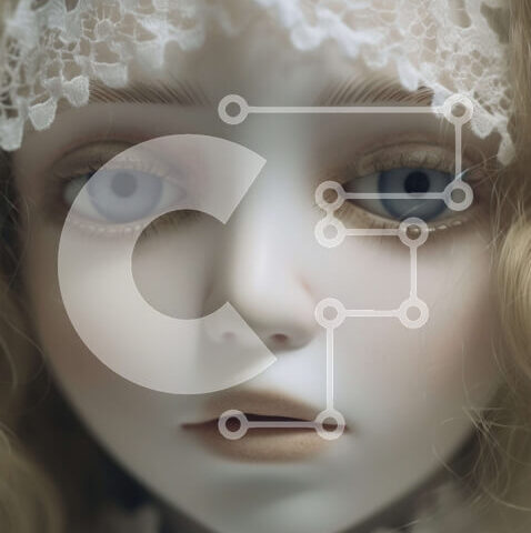 Intra Συλλεκτικό Ξύλινο Παζλ Plywood  4mm - Κοντινή εικόνα του προσώπου κούκλας με μπλε μάτια και λευκή δαντέλα Σε Ξύλινο Κουτί - Διαστάσεις: 10x10 cm – 25 κομμάτια - Image 1