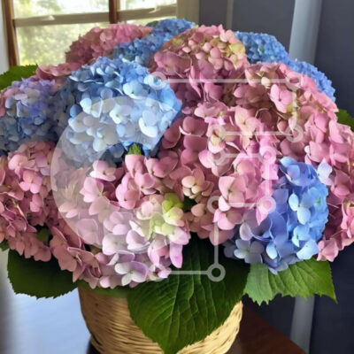 Intra Συλλεκτικό Ξύλινο Παζλ Plywood  4mm - Καλάθι με ροζ και μπλε λουλούδια σε ξύλινο τραπέζι Σε Ξύλινο Κουτί - Διαστάσεις: 10x10 cm – 25 κομμάτια - Image 1