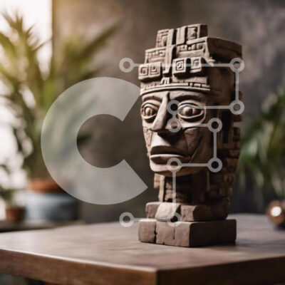 Intra Συλλεκτικό Ξύλινο Παζλ Plywood 4mm - Επίδειξη αρχαίου αγάλματος κεφαλιού των Μάγια Σε Ξύλινο Κουτί - Διαστάσεις: 10x10 cm – 25 κομμάτια - Image 1