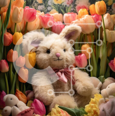 Intra Συλλεκτικό Ξύλινο Παζλ Plywood  4mm - Πασχαλινό λαγουδάκι που περιβάλλεται από λούτρινα ζωάκια και λουλούδια Σε Ξύλινο Κουτί - Διαστάσεις: 10x10 cm – 25 κομμάτια - Image 1