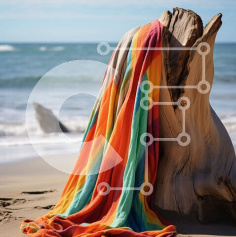 Intra Συλλεκτικό Ξύλινο Παζλ Plywood  4mm - Πολύχρωμη κουβέρτα δίπλα στον παλιό κορμό δέντρου δίπλα στον ωκεανό Σε Ξύλινο Κουτί - Διαστάσεις: 10x10 cm – 25 κομμάτια - Image 1