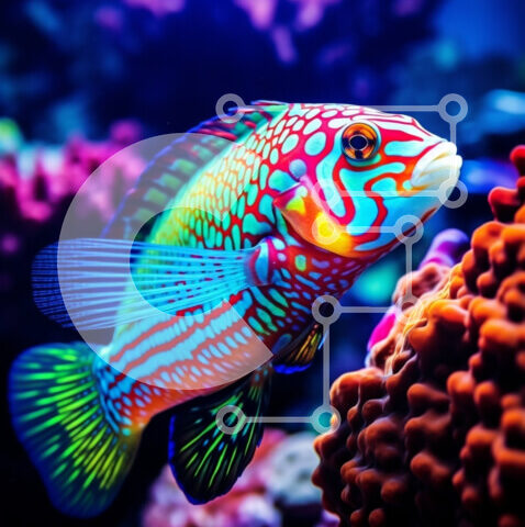 Intra Συλλεκτικό Ξύλινο Παζλ Plywood  4mm - Πολύχρωμα ψάρια που κολυμπούν ανάμεσα σε κοράλλια σε ένα ενυδρείο Σε Ξύλινο Κουτί - Διαστάσεις: 10x10 cm – 25 κομμάτια - Image 1