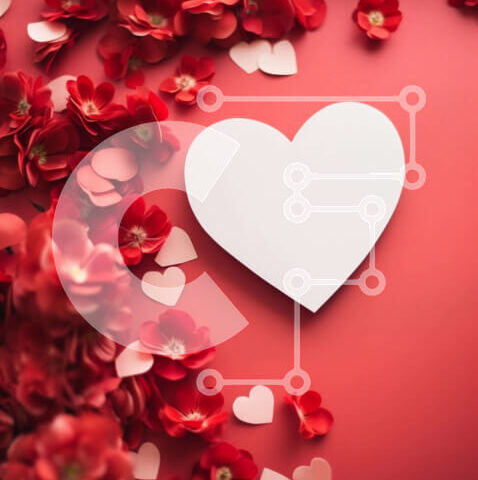 Intra Συλλεκτικό Ξύλινο Παζλ Plywood 4mm - Ρομαντικό λευκό χαρτί σε σχήμα καρδιάς με κόκκινα λουλούδια σε κόκκινο φόντο Σε Ξύλινο Κουτί - Διαστάσεις: 10x10 cm – 25 κομμάτια - Image 1