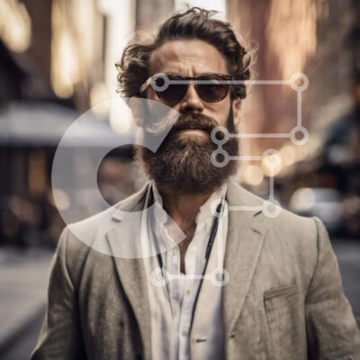 Intra Συλλεκτικό Ξύλινο Παζλ Plywood  4mm - Γενειοφόρος άνδρας με γυαλιά ηλίου στην οδό Urban Σε Ξύλινο Κουτί - Διαστάσεις Puzzle: 10x10 cm – 25 κομμάτια - Image 1