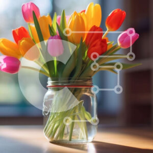 Intra Συλλεκτικό Ξύλινο Παζλ Plywood  4mm - Τουλίπες με έντονα χρώματα σε βάζο Mason Σε Ξύλινο Κουτί - Διαστάσεις: 10x10 cm – 25 κομμάτια