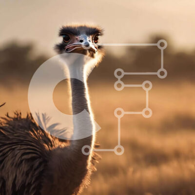 Intra Συλλεκτικό Ξύλινο Παζλ Plywood  4mm - Περίεργη στρουθοκάμηλος σε χωράφι με χορτάρι Σε Ξύλινο Κουτί - Διαστάσεις: 10x10 cm – 25 κομμάτια - Image 1