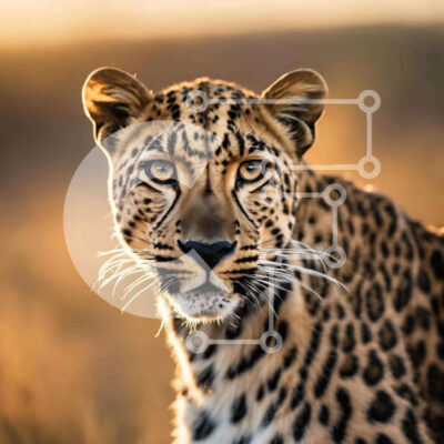 Intra Συλλεκτικό Ξύλινο Παζλ Plywood 4mm - Λεοπάρδαλη στο γρασίδι που κοιτάζει την κάμερα Σε Ξύλινο Κουτί - Διαστάσεις: 10x10 cm – 25 κομμάτια - Image 1