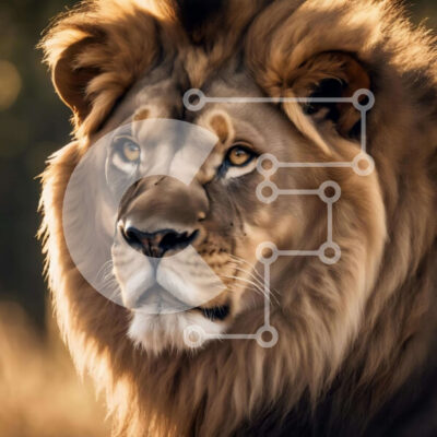 Intra Συλλεκτικό Ξύλινο Παζλ Plywood  4mm - Κοντινό πλάνο του ενήλικα λιονταριού που κοιτάζει επίμονα Σε Ξύλινο Κουτί - Διαστάσεις: 10x10 cm – 25 κομμάτια - Image 1