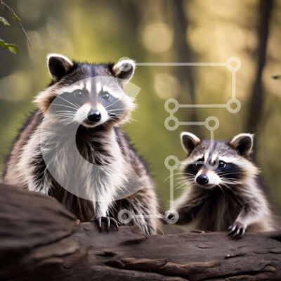 Intra Συλλεκτικό Ξύλινο Παζλ Plywood  4mm - Δύο ρακούν που κάθονται σε ένα κούτσουρο στο δάσος Σε Ξύλινο Κουτί - Διαστάσεις: 10x10 cm – 25 κομμάτια - Image 1