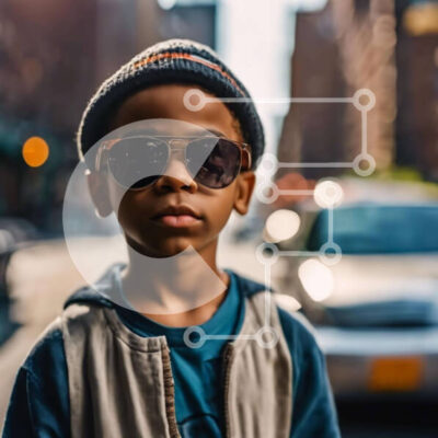 Intra Συλλεκτικό Ξύλινο Παζλ Plywood  4mm - Νεαρό αγόρι με γυαλιά ηλίου στην αστική οδό Σε Ξύλινο Κουτί - Διαστάσεις Puzzle: 10x10 cm – 25 κομμάτια - Image 1